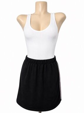 Ardene Black Mini Skirt L | Stretch Elastic Waist Casual Basic Side Strap Detail
